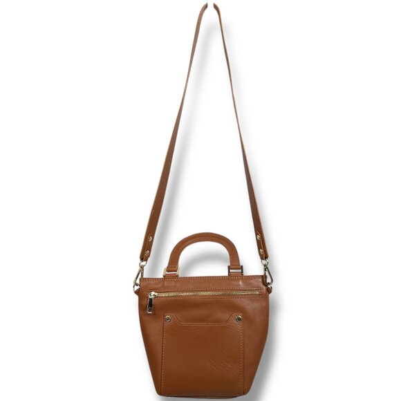 Valentina Fiore Genuine Leather Mini Crossbody Bag Cognac Brown Made In Italy - Picture 2 of 9